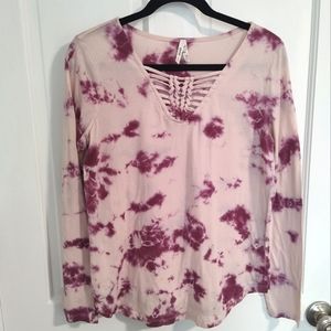 Mudd Size Medium Boho Pink Tie Dye Long Sleeve Top